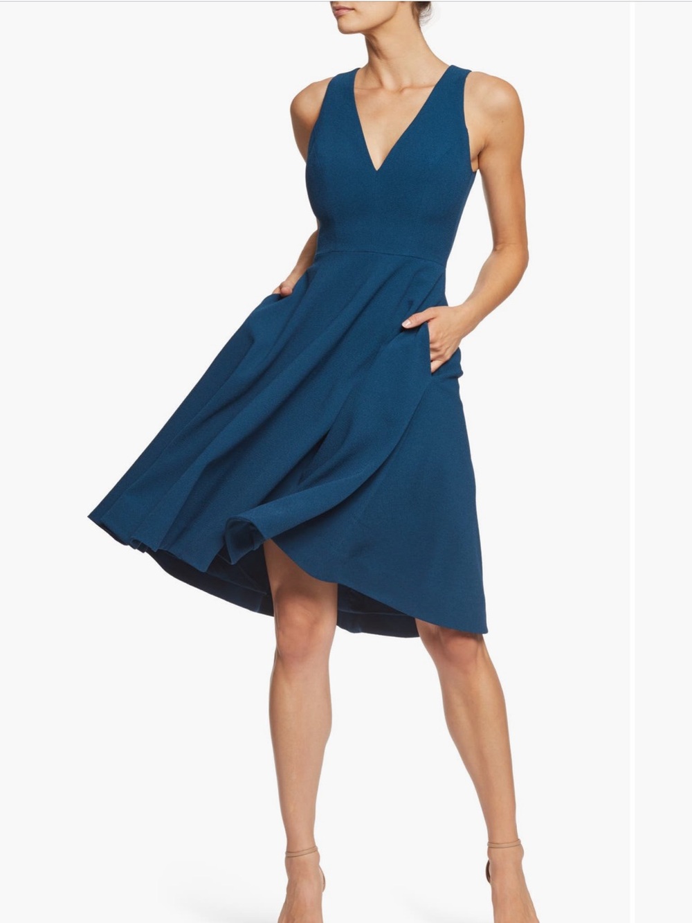 Dress the‎ Population Catalina  Deep Teal High-Low Fit-and-Flare Dress M